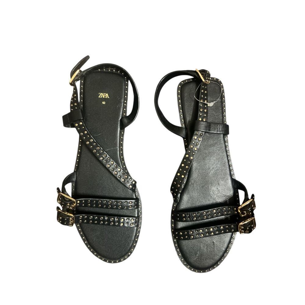 ✨ZARA RIVET STRAP BUCKLE CASUAL SZ 40 SANDALS✨ - Picture 4 of 7